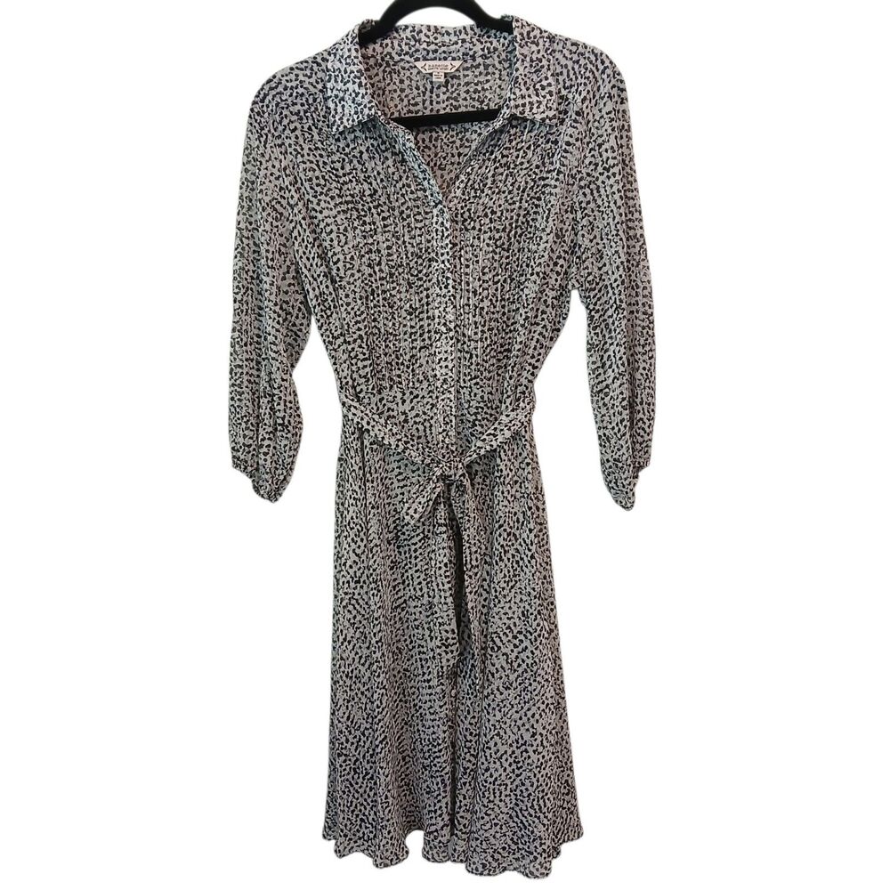 Nanette Lepore Sheer Button 3/4 Sleeve Midi Dress Shimmery Metalic Spotted 8 - Picture 3 of 12